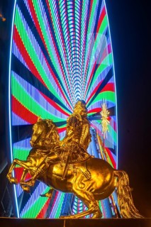 Augustus Market in Dresden. Equestrian statue of Augustus the Strong, also known as the Golden