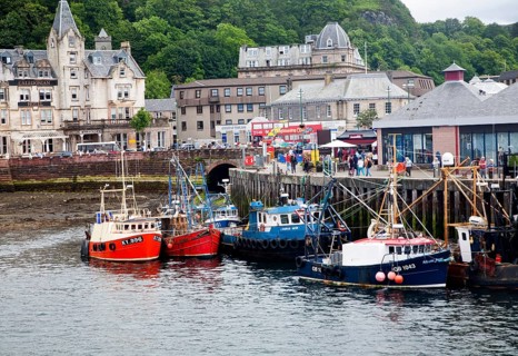 Fishing boats in the harbour at the town of Oban, Argyll and Bute, Scotland, UK