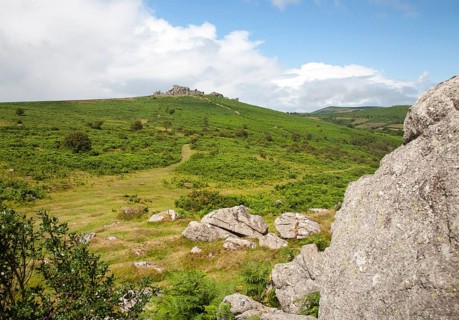 Granite upland landscape Hound Tor, Dartmoor national park, Devon, England, UK