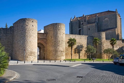 Puerta de Almocabar fortifications historic city walls Ronda, Malaga province, Spain, Europe
