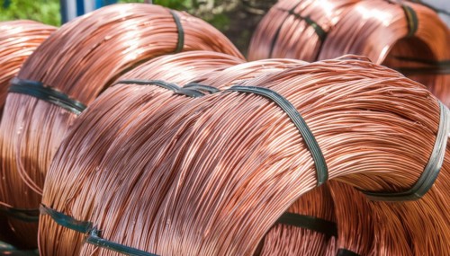 Metal, copper, copper wire on a roll for further processing