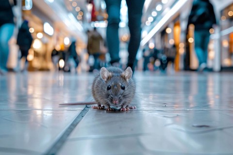 Close up of small rat in shopping mall in city. Generative Ai, AI generated