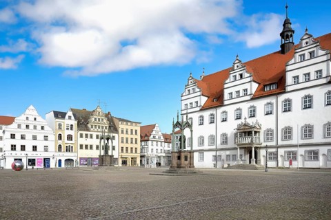 Old town hall at market square, Luther City Wittenberg, Saxony Anhalt, Germany, Europe