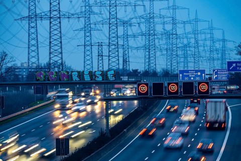 A57 motorway near Kaarst in the Rhine district of Neuss, view in the direction of the Kaarst