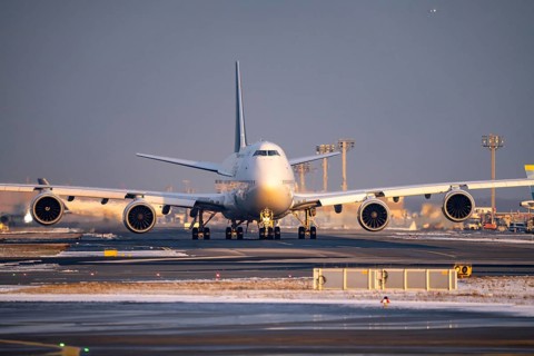Lufthansa Boeing 747-8, Brandenburg, on the taxiway to Runway West, Frankfurt Airport FRA, Fraport,