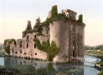Caerlaverock Castle, Dumfries, Scotland, Historical, digitally restored reproduction from a 19th