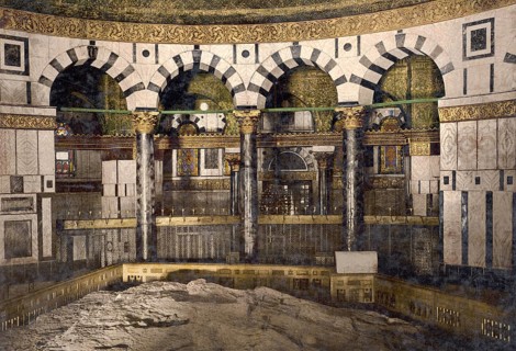 The rock in the Omar Mosque, Jerusalem, today Israel, Historical, digitally restored reproduction