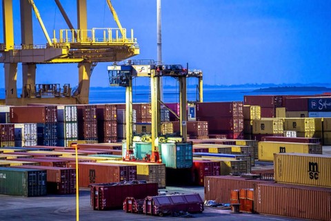 Container terminal in the seaport of Bremerhaven, Eurogate Container Terminal with almost 50
