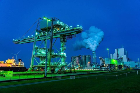 RWE coal-fired power plant Eemshavencentrale, in the seaport of Eemshaven, operator RWE Power,