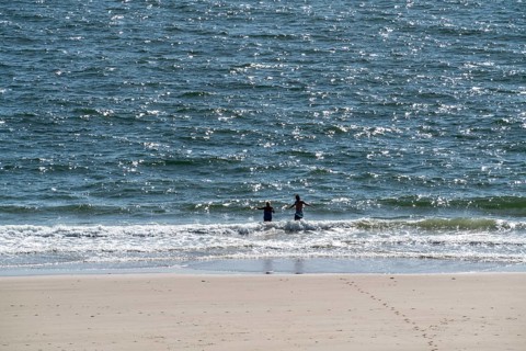 Bathers on the beach near Zoutelande Province of Zeeland, Walcheren Peninsula, Netherlands