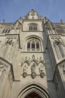 Gothic Minster of Our Lady, view upwards, decorations, figures, Minster Square, Constance, Obersee,