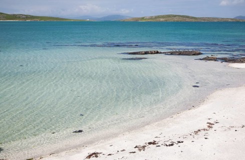 White sand at Traigh Mhor beach, the Cockle Strand, Barra, Outer Hebrides, Scotland, UK