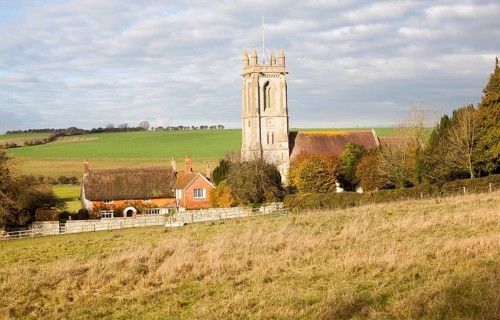 Parish church St Michael and All Angels village of West Overton in Wiltshire, England, UK in the