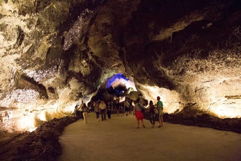 Cueva de Los Verdes, cave tourist attraction in lava pipe tunnel, Lanzarote, Canary Islands, Spain,