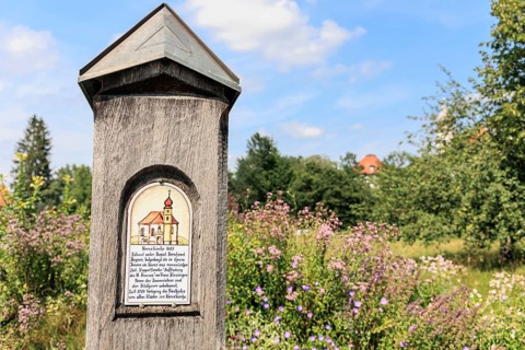 Old wooden information board about Schlehdorf Monastery, Bavaria, Germany, Europe