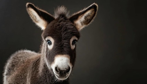 Portrait of a donkey with detailed depiction of the ears and eyes