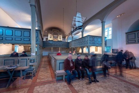 Seamen's church with visitors, Prerow, Mecklenburg-Western Pomerania, Germany, Europe