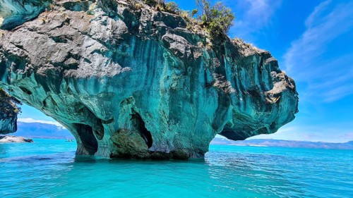 Capillas de Marmol in Lago General Carrera in Patagonia on the Carretera austral, Patagonia, Chile,