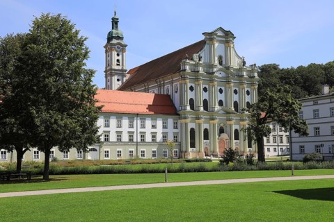 Facade of the Cistercian Abbey Church Fürstenfeld in Fürstenfeldbruck, Upper Bavaria, Bavaria,