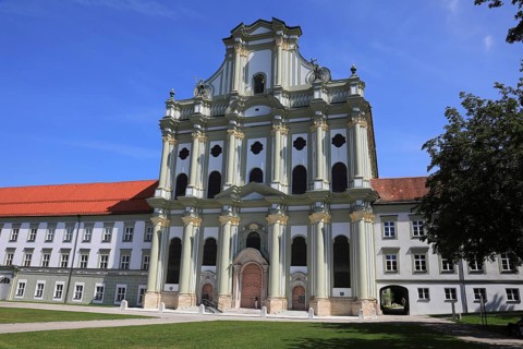 Facade of the Cistercian Abbey Church Fürstenfeld in Fürstenfeldbruck, Upper Bavaria, Bavaria,