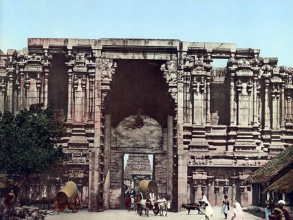 South India. Town-Gate of Seringham, Historic, digitally restored reproduction from a 19th century