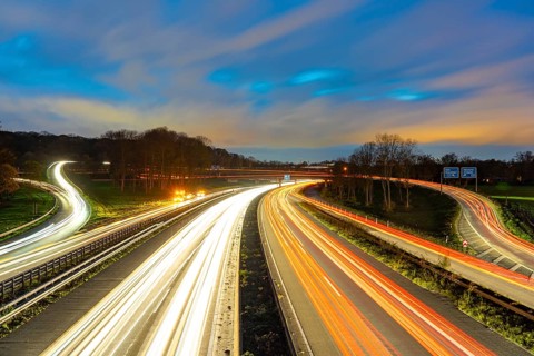 The Kaiserberg motorway junction, A40 motorway, Ruhr expressway, crosses the A3, bridge landscape,