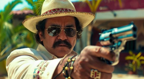 Mexican drug lord criminal and cartel operative. Concept of criminal life and corruption, AI