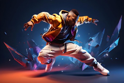 Olympic breakdancer transformed into fluid abstract shapes, AI generated