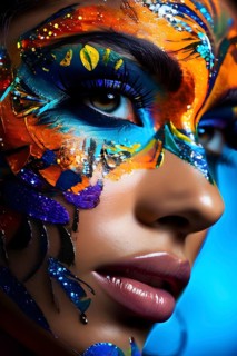 Woman in an extravagant dia de los muertos costume and a vibrant face makeup, AI generated