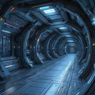 Three dimensional render of futuristic corridor inside a spaceship or space station, AI generated