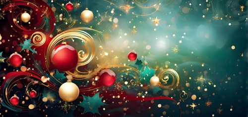 Abstract wallpaper illustration of Christmas symbols for gift cards, swirling shapes and lines, in