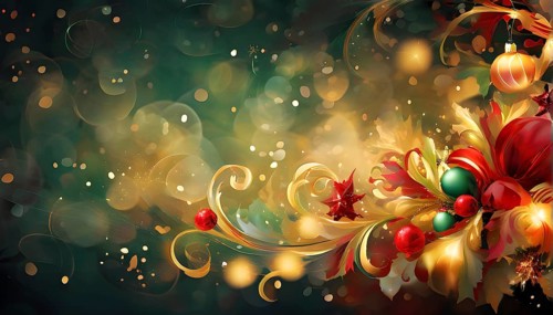 Abstract wallpaper illustration of Christmas symbols for gift cards, swirling shapes and lines, in
