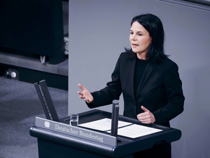 Annalena Bärbock (Alliance 90/The Greens), Federal Minister for Foreign Affairs, delivers a speech