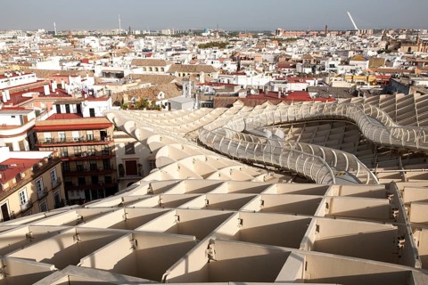 Metropol Parasol wooden structure in Plaza La Encarnación, Seville, Spain, architect Jürgen