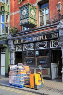 Bottles morning deliveries M.J. O'Neill traditional pub, Dublin city centre, Ireland, Republic of