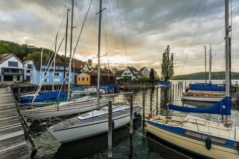 Harbour, sunset, Bodman, Lake Constance, Constance County, Baden-Württemberg, Germany, Europe