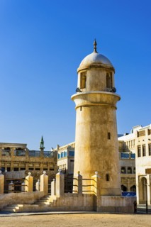 Mosque Minaret in Souq Waqif in Doha, church, tower, steeple, religion, Muslim, Islam, Arabic,