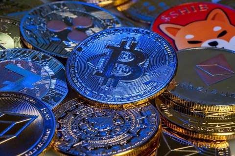 Various cryptocurrencies, symbol coins, optical placeholder for the digital currency, blockchain,