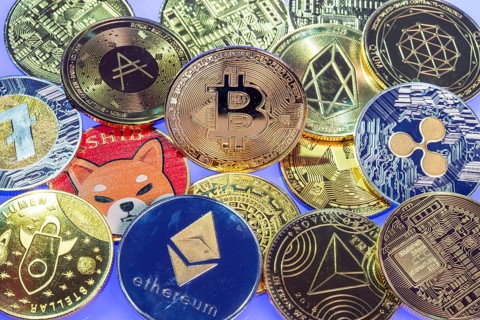 Various cryptocurrencies, symbol coins, optical placeholder for the digital currency, blockchain,