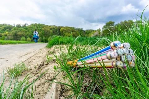 Fibre optic cable, freshly laid along a dirt road, provision of high-speed Internet in rural areas,