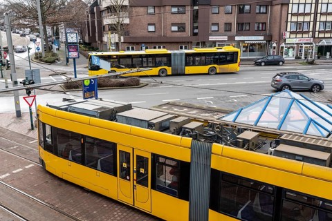 Ruhrbahn transport buses, at Essen-Borbeck S-Bahn station, interface between rail transport and bus