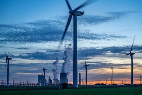 Lignite-fired power plant, RWE Power AG Niederaußem power plant, wind power plants, 2 units were