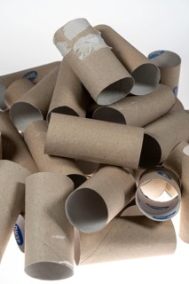 Pile, mountain of empty, used toilet paper rolls