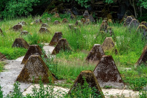 Remains of the Westwall across the Grölisbach, near Roetgen, 100 metre long anti-tank barrier