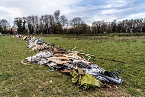 Barricades, obstacles, in the camp of climate activists in the rest of the village of Lützerath,