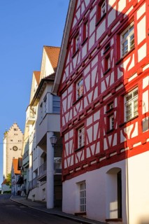 Main street, Obere Tor, half-timbered houses in the old town, Pfullendorf, Linzgau,