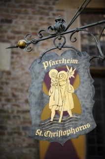 Nose sign from the St Christophorus parish hall, Werne, North Rhine-Westphalia, Germany, Europe