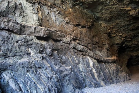 Igneous intrusive sill feature in sea cave at Ajuy, Fuerteventura, Canary Islands, Spain, Europe