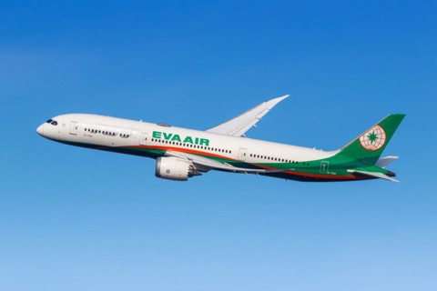 A Boeing 787-9 Dreamliner aircraft of EVA Air with the registration number B-17881 at the airport