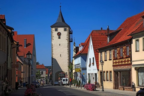 City gate tower, Hassfurt, Hassberge district, Lower Franconia, Bavaria, Germany, Europe